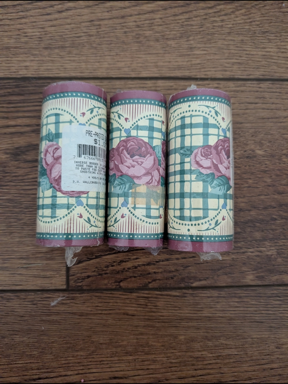 Vintage Floral Rose Plaid Wallpaper Border Green Burgundy Grandmacore